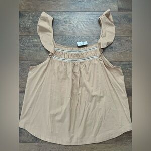 LOFT | Lace trimmed flutter sleeve top NWT